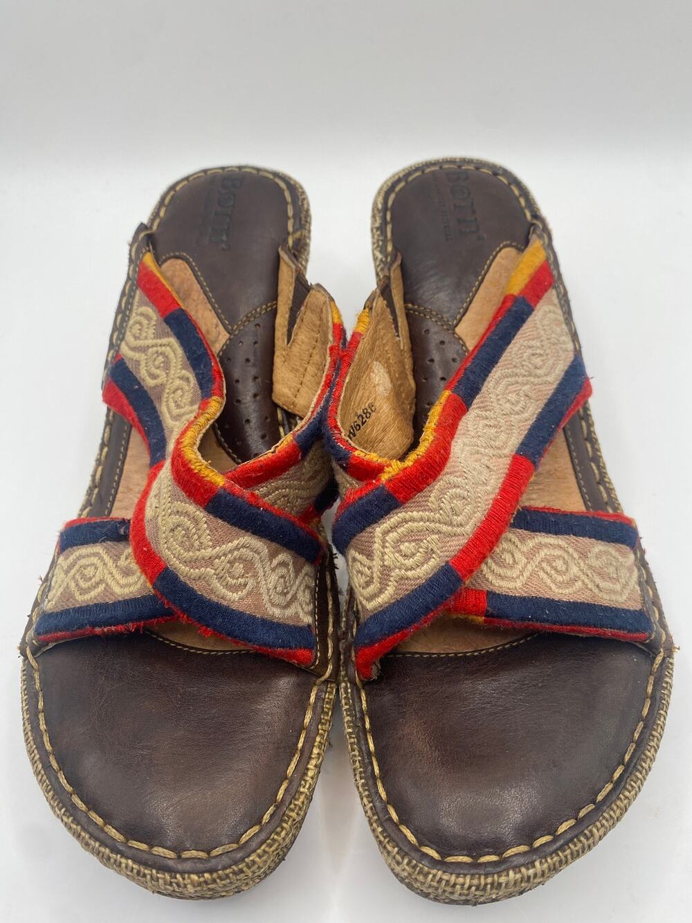 Børn Women’s Size 6 Leather Wedge Sandals Multicolor Woven Boho Made in Mexico